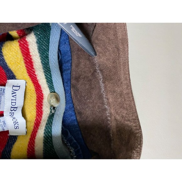 Vtg David Brooks Denim Chore Barn Jacket Suede Collar Womens Large Wool lining - Picture 10 of 16